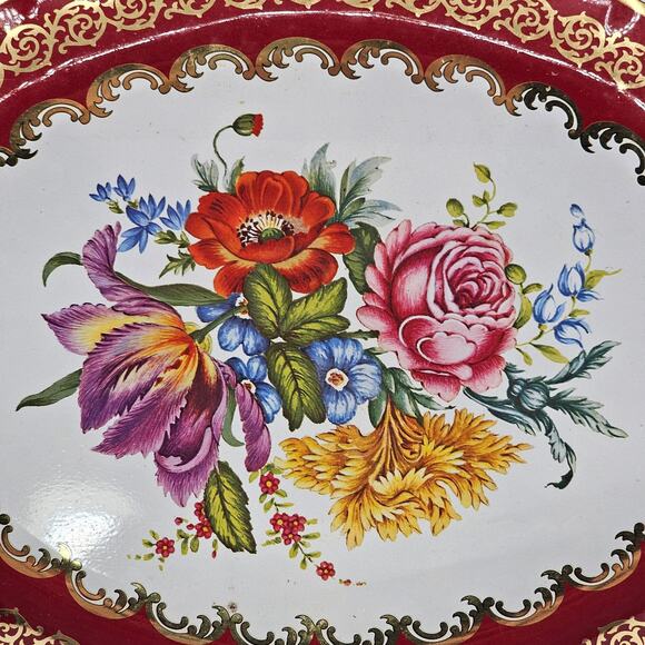 Daher Decorated Ware Oval Tin Tray Autumn Floral Metal Serving Platter England - Picture 3 of 9